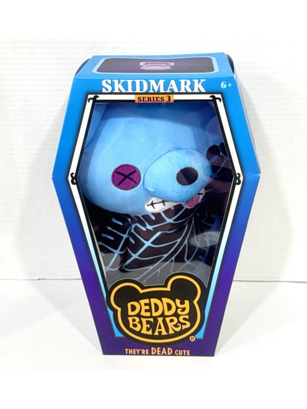 Deddy Bears SKIDMARK Series 3, 12" Plush Toy Doll In Coffin Box BLUE TEDDY BEAR